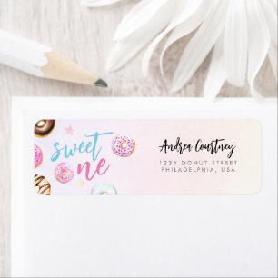 Étiquette Donut Sweet One Rose and Blue Girl Premier anniver