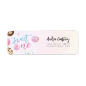 Étiquette Donut Sweet One Rose and Blue Girl Premier anniver (Devant)