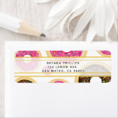 Étiquette Donuts avec paillettes roses et brunes Fête d'anni (En situation)