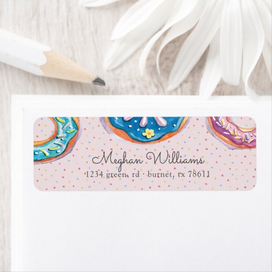 Étiquette Donuts Et Saupoudrer Pink Script Adresse de retour (En situation)