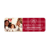 Étiquette doodle bow photo rouge plaid Adresse de retour Lab (Devant)