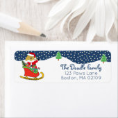 Étiquette Doodle doré de Noël personnalisé Père Noël Sleigh (En situation)