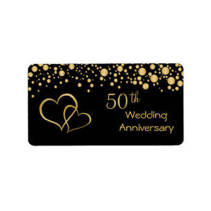 Étiquette d'or d'anniversaire de mariage de coeur