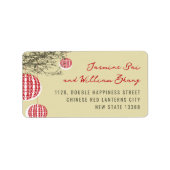 Étiquette Doubles Bonheurs Lanternes Rouges Sur Branches (Devant)