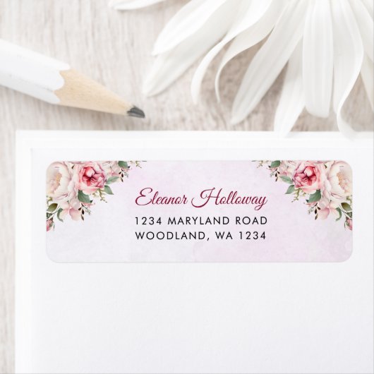 Étiquette Douce Fête de Mariage Fleurs Roses (En situation)