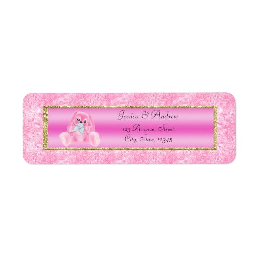 Étiquette Douce Fête de Naissance de Lapin Rose (Devant)