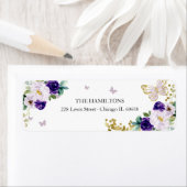 Étiquette Douze ans charmants Papillon floral or violet (En situation)