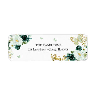 Étiquette Douze ans, papillon floral vert émeraude