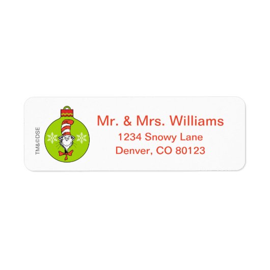 Étiquette Dr. Seuss | Grinch | Chapeau de Chat Ornement (Devant)