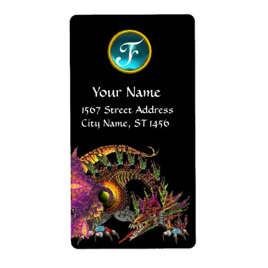 Étiquette DRAGO, Monogramme d'aquamarine bleu (Devant)
