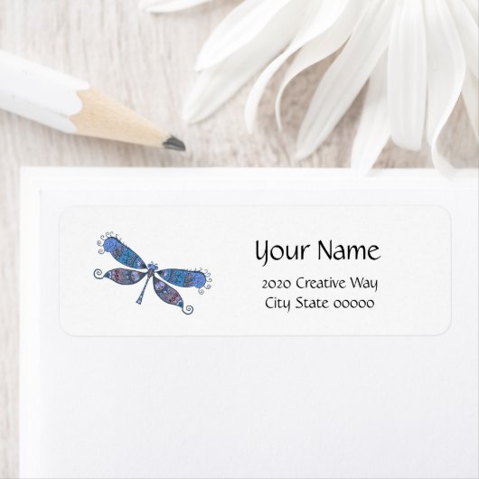 Étiquette Dragonfly Artistic Blue (En situation)