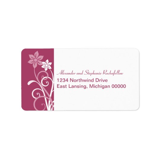 Étiquette Dramatic Floral Swirls Address Labels, Fuchsia (Devant)