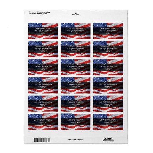 Étiquette Drapeau américain, évent (Feuille entière)