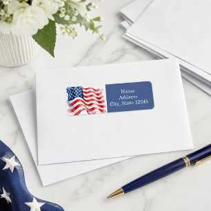 Étiquette Drapeau américain ondulé USA Patriotique bleu