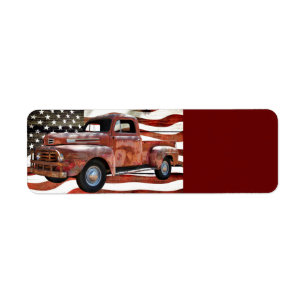 Étiquette Drapeau américain Vintage Red Truck