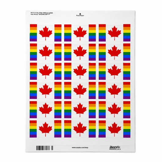 Étiquette Drapeau arc-en-ciel du Canada (Feuille entière)
