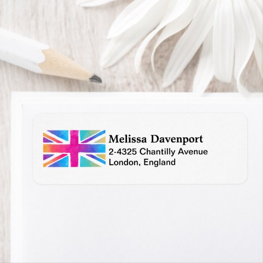 Étiquette Drapeau britannique aux aquarelles lumineuses Patr (En situation)