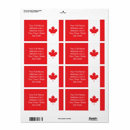Étiquette Drapeau clair du Canada (Feuille entière)