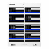Étiquette Drapeau de la police Thin Blue Line (Feuille entière)