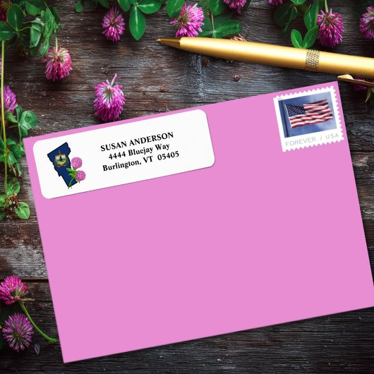 Étiquette Drapeau de l'état du Vermont avec fleur de l'état