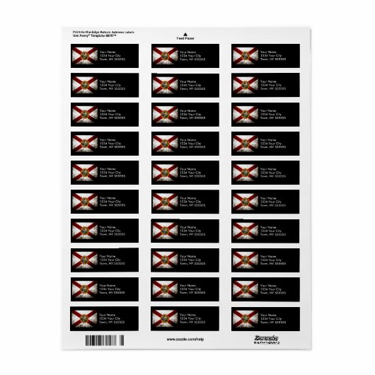 Étiquette Drapeau d'État de Floride Black Grunge (Feuille entière)