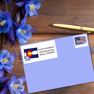 Étiquette Drapeau du Colorado et Colorado Fleur bleue