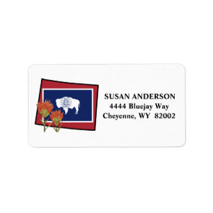 Étiquette Drapeau du Wyoming avec pinceau indien Fleur d'Eta