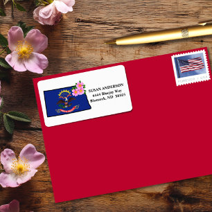 Étiquette Drapeau Et Fleur De L'État Du Dakota Du Nord Rose 