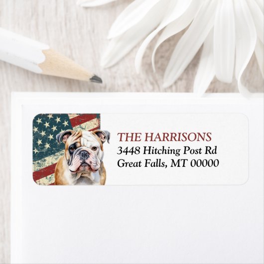 Étiquette Drapeau Grunge USA Bulldog (En situation)
