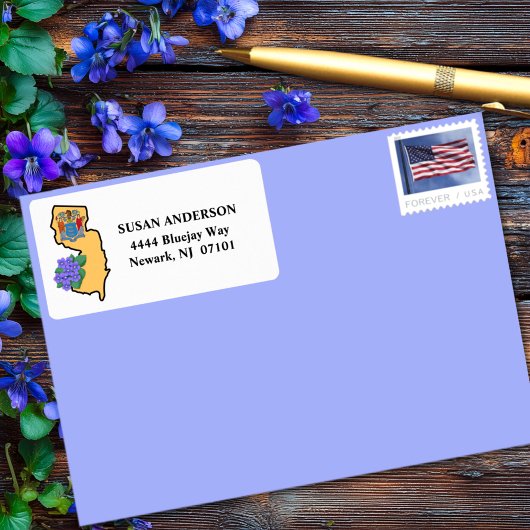 Étiquette Drapeau New Jersey et Fleur Bleu Violet Personnali