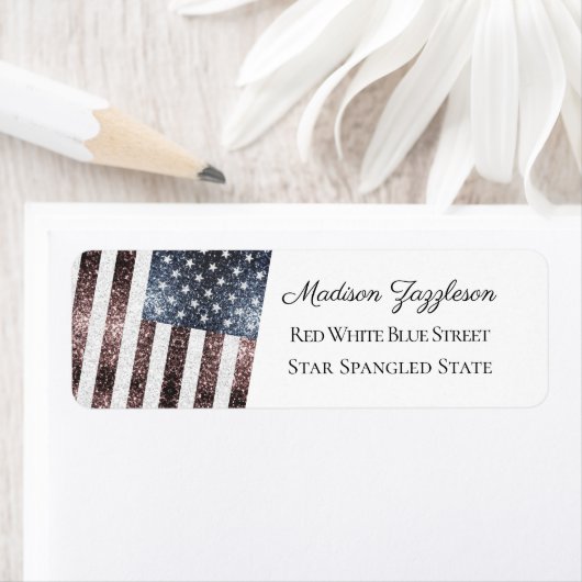 Étiquette Drapeau rustique rouge blanc bleu étincelant USA (En situation)