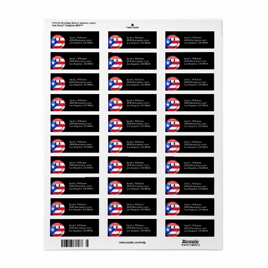 Étiquette Drapeau souriant de Porto Rico (Feuille entière)