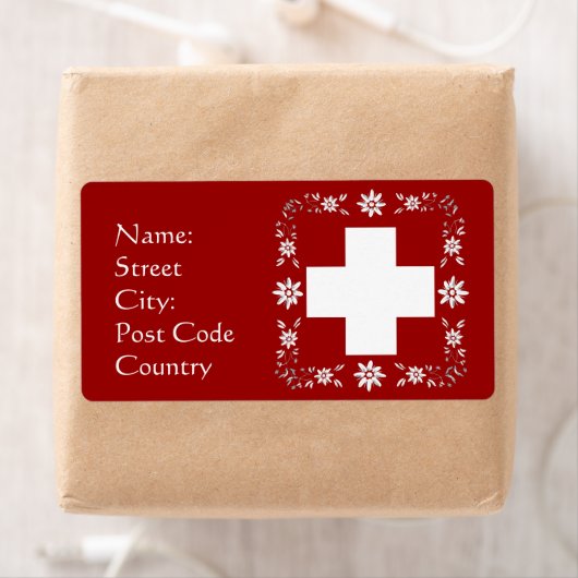 Étiquette Drapeau suisse et edelweiss (En situation)