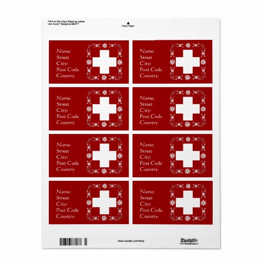 Étiquette Drapeau suisse et edelweiss (Feuille entière)