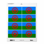 Étiquette Drapeau tzigane romani officiel (Feuille entière)