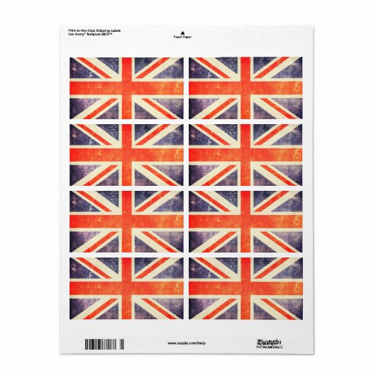 Étiquette Drapeau Union Jack vintage (Feuille entière)