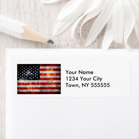 Étiquette Drapeau Vintage patiné (En situation)