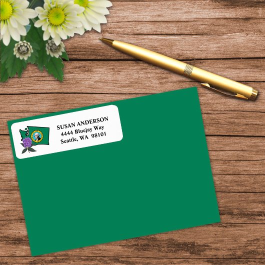 Étiquette Drapeau Washington et Fleur Rhododendron Pacifique