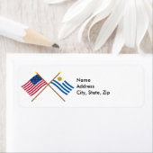 Étiquette Drapeaux croisés des États-Unis et de l'Uruguay (En situation)