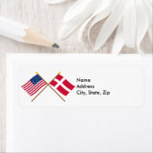 Étiquette Drapeaux croisés des États-Unis et du Danemark (En situation)