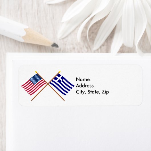 Étiquette Drapeaux croisés États-Unis et Grèce (En situation)