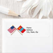 Étiquette Drapeaux croisés États-Unis et Mongolie (En situation)