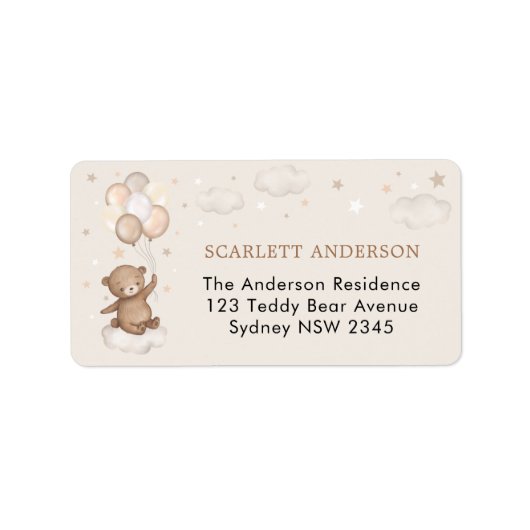 Étiquette Dreamy Bear Balloons Clouds Stars Return Address (Devant)