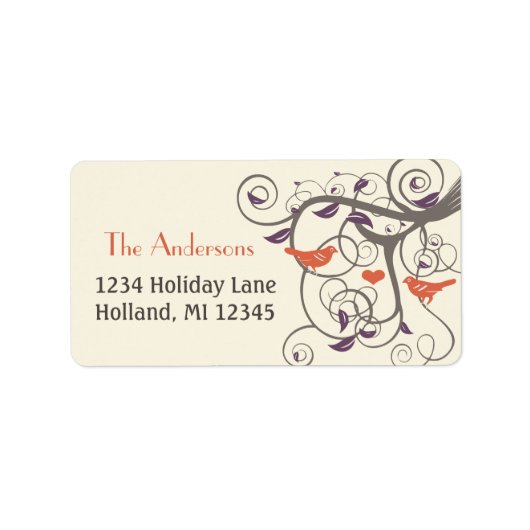 Étiquette Driftwood Tree Orange Inséparable Adresse de retou (Devant)