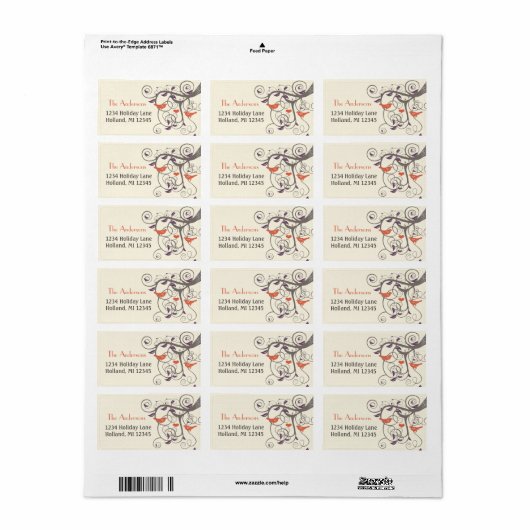 Étiquette Driftwood Tree Orange Inséparable Adresse de retou (Feuille entière)