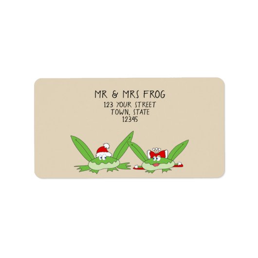 Étiquette Drôle Cartoon Cute Frog Couple Noël moderne (Devant)