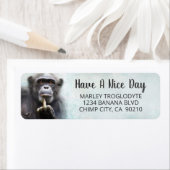 Étiquette Drôle Chimpanzé Moyen Doigt Adresse de retour (En situation)