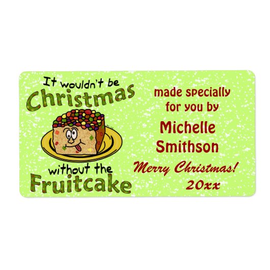 Étiquette Drôle Noël Cartoon Fruitcake (Devant)