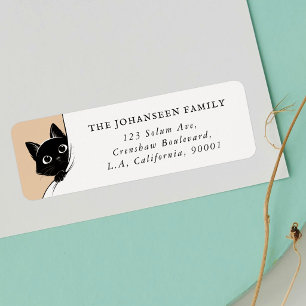 Étiquette Drôle Patte de Chat Noir qui Regarde Adresse de Re
