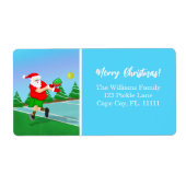 Étiquette Drôle Père Noël Jouer au Pickleball Joyeux Noël (Devant)